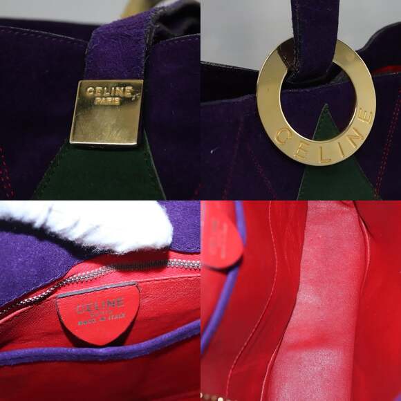 CELINE Circle Shoulder Bag Suede Purple Green Gold - Picture 11 of 12